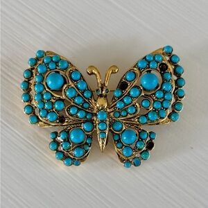 Elegant Gold and Turquoise Butterfly Brooch
